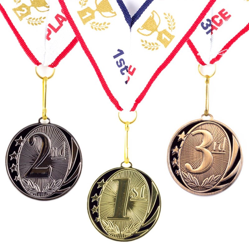 All Quality 1st 2nd 3rd Place Midnite Star Award Medals - 3 Piece Set (Gold, Silver, Bronze) Includes Neck Ribbon - Image 1